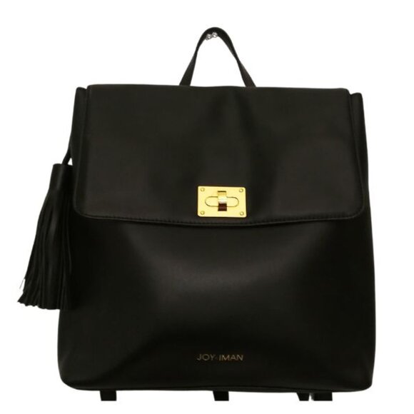 Joy & Iman Handbags - JOY & IMAN TASSEL CHIC RFID BLACK LEATHER BACKPACK